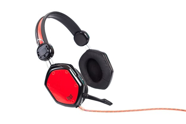 red head phones on white background