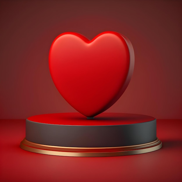 Red Heart 3D Podium on Love Background with Product Stage Display