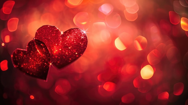 Red heart background Bokeh lights background Concept of love Ai Generated