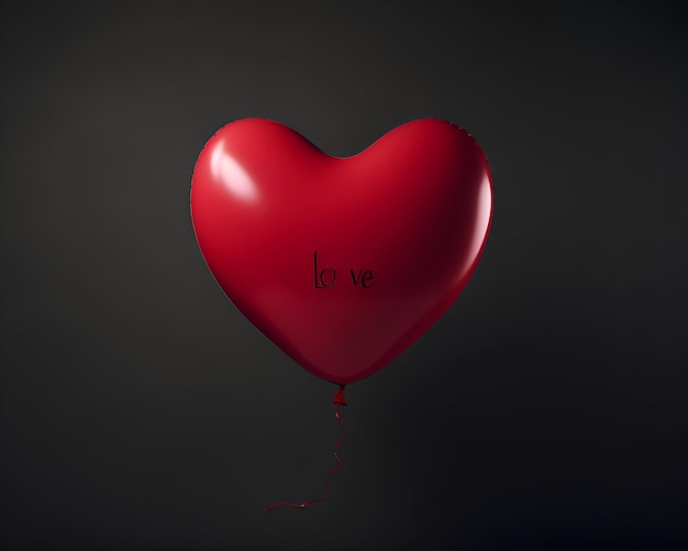 Красный воздушный шар на черном фоне Концепция дня святого Валентина 3D Rendering
