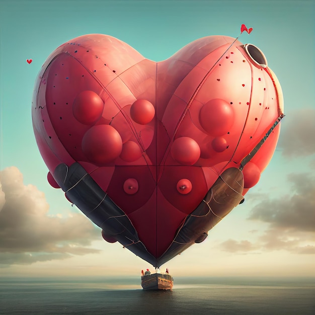 Red heart balloon postcard for 14th february Generative AI