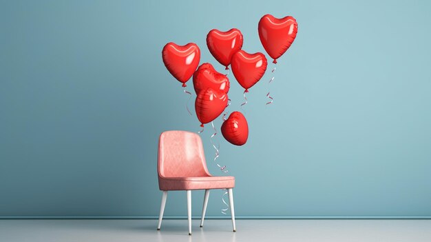 Red heart balloons on a chair