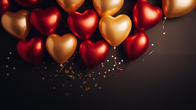 red heart balloons on dark background