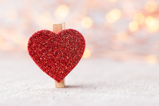 Red heart in bokeh lights