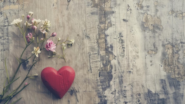 Red Heart Next to Bouquet of Flowers