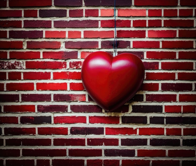 красное сердце на фоне кирпичной стены