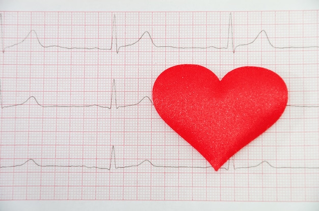 Red heart on cardiogram background