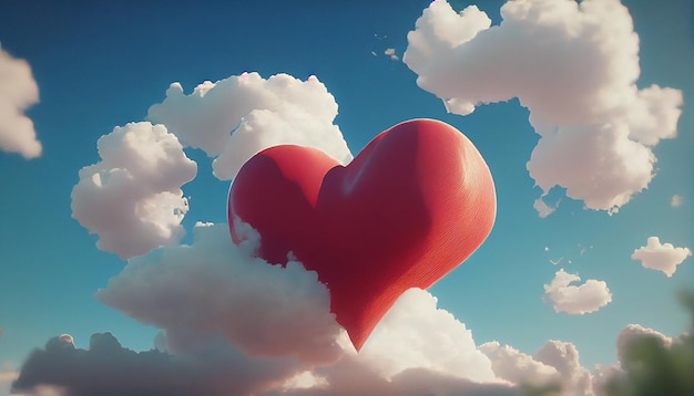 A red heart in the clouds