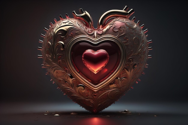 Red heart on dark background Vintage style ai generative