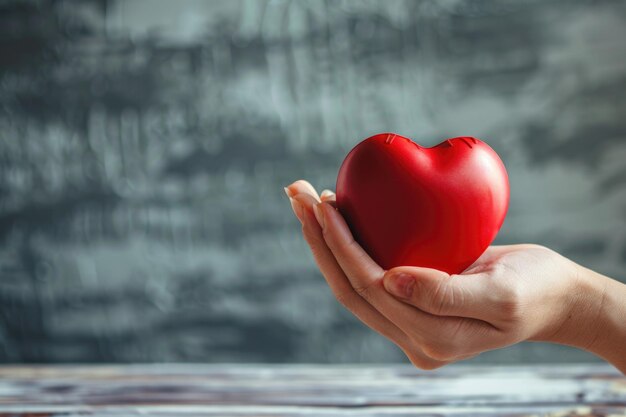 Red heart exercise ball with stethoscope on wood background