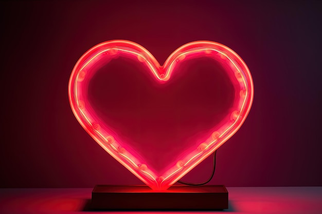 Red heart from neon light love and valentine concept Generative AI