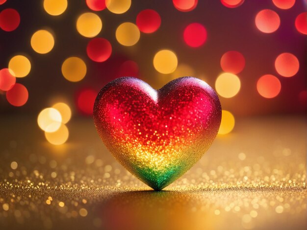 Red heart on a golden blurry background bokeh bokeh background romantic valentines day depth o