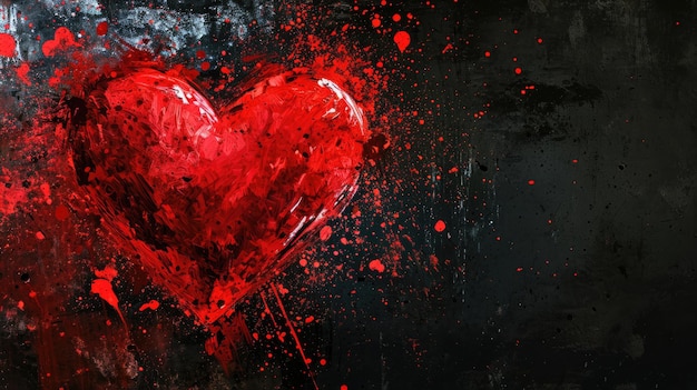 Red heart on a grunge background with splashes of paint