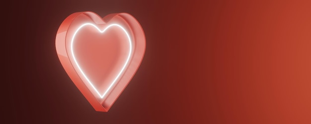 Red heart icon Like in social networks Glowing icon 3d rendering