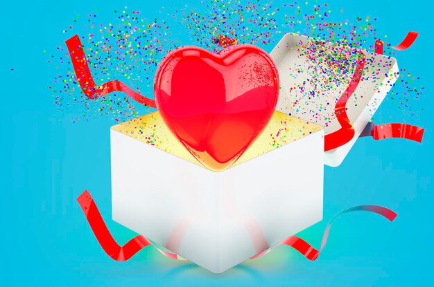 Red heart inside gift box Valentine's Day concept 3D rendering