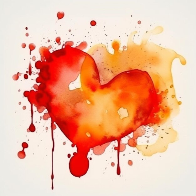 A red heart is painted with orange and yellow paint.