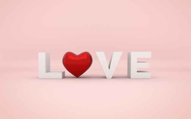 Красное сердце и любовь слова. День Святого Валентина.