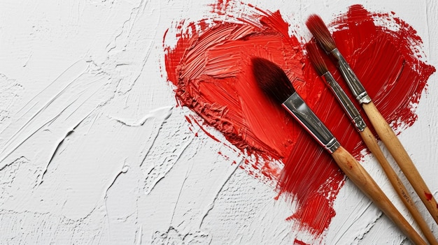 red heart made in a box with brushes