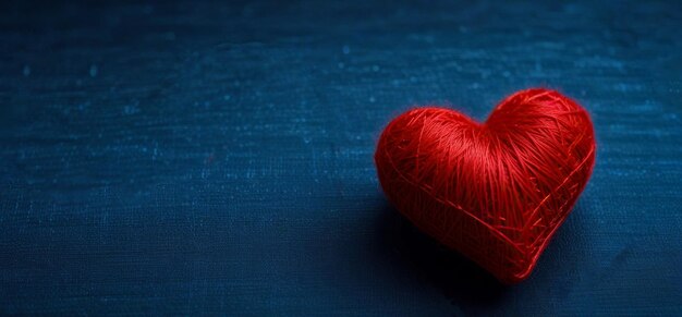 Red heart made of threads on a dark background love and valentinesday concept