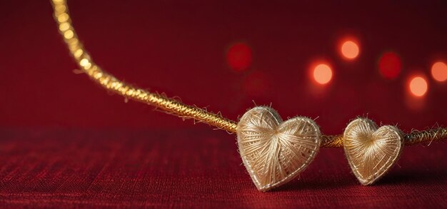 Foto cuore rosso fatto di fili su uno sfondo scuro concetto di amore e san valentino