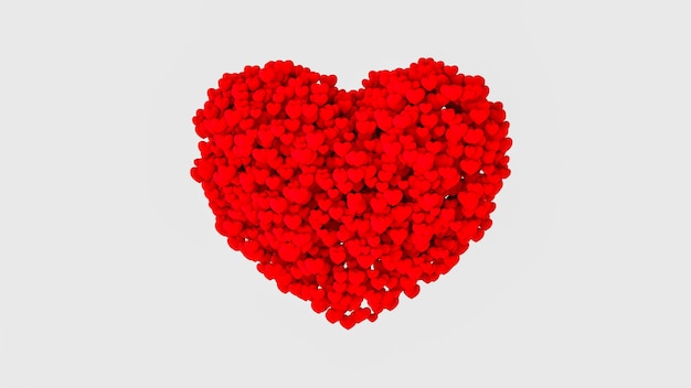 Red heart made of tiny hearts isolated on white background