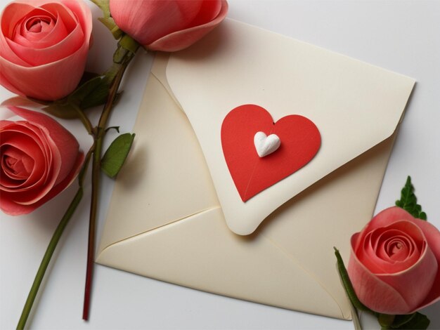 Red heart and mothers day envelope