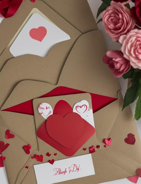 Red heart and mothers day envelope