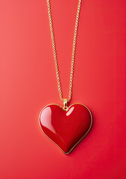 Photo a red heart necklace on a red background