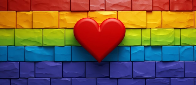 Фото Красное сердце на радуге красочный флаг фон лгбт флаг абстрактный творческий дизайн фон
