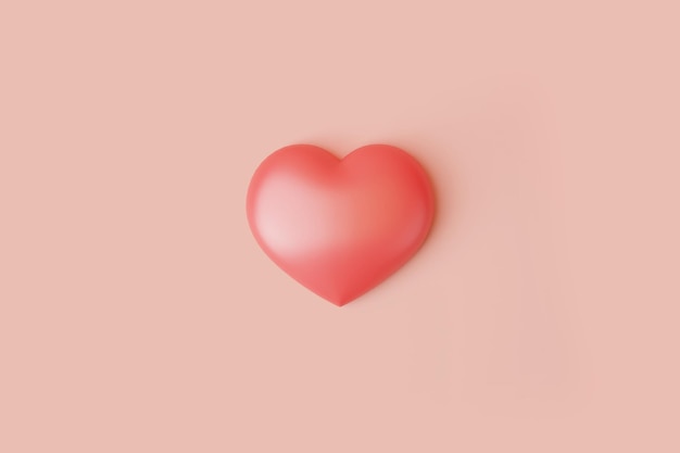 Red heart on a pastel pink background with copy space Heart and love icon Valentine's day 3D render