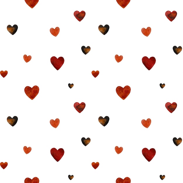 Red heart pattern cute sketch. A watercolor isolated illustration. Hand drawn. On white background.