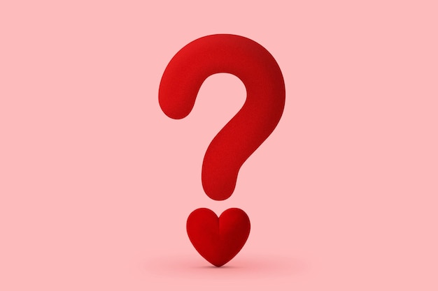 Foto il segno d'interrogazione del cuore rosso - concetto di problemi d'amore