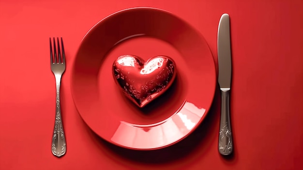 Photo red heart in a red plate on a red background generative ai