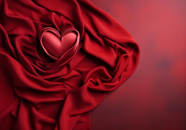 Red heart on red silk background Valentines day AI generated