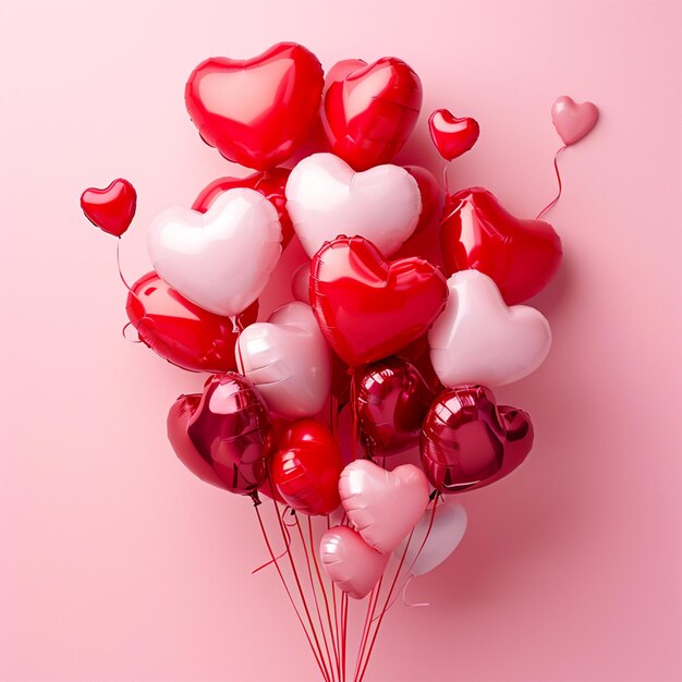 Foto un palloncino rosso a forma di cuore su uno sfondo rosa