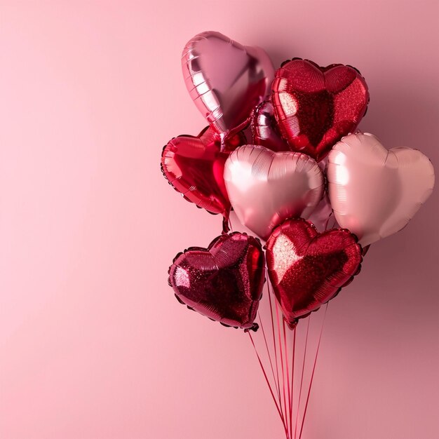 A red heart shape balloon on a pink background