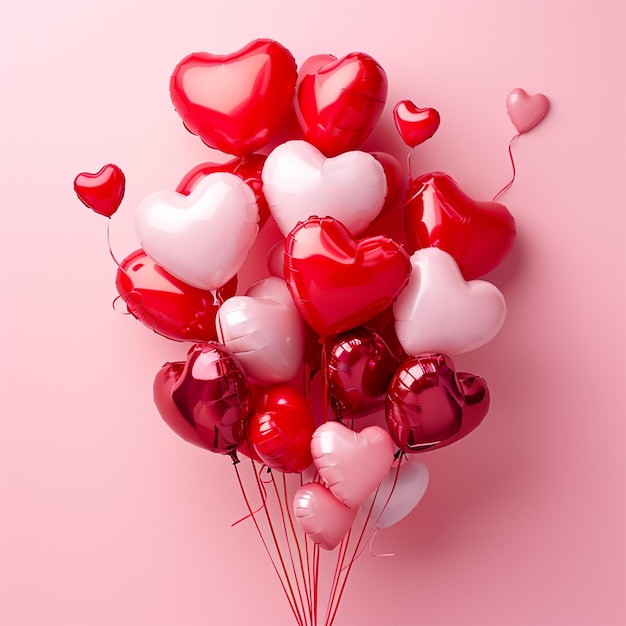 Красный воздушный шар в форме сердца на розовом фоне