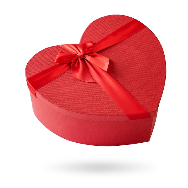 Red heart shape gift box isolated on white background