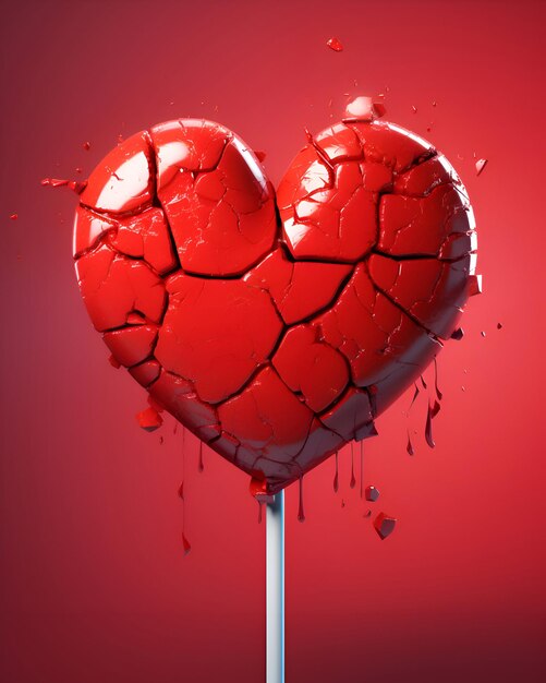 Foto lollipop a forma di cuore rosso su sfondo rosa rendering 3d