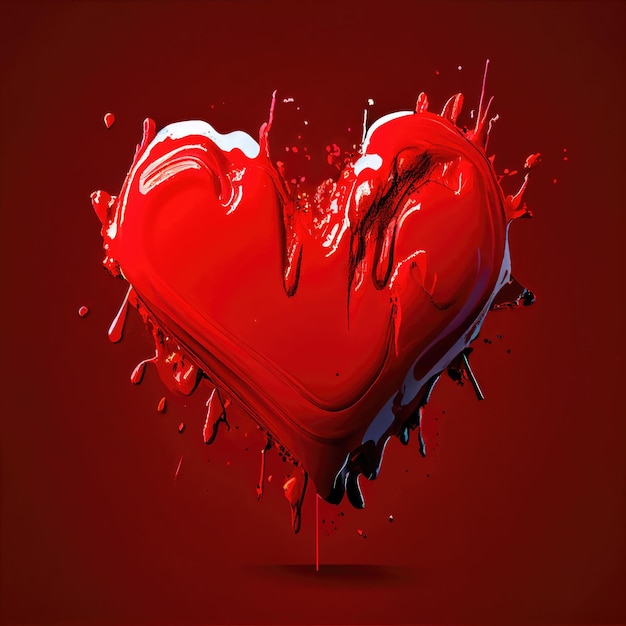 Red heart shape on red background Valentines day and romance concept Digital art illustration theme Generative AI