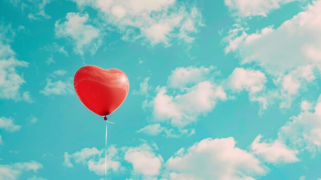 Photo red heart shaped balloon on blue sky background love and valentines day concept