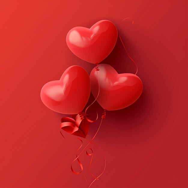 Фото Красные воздушные шары в форме сердца на красном фоне в день святого валентина в социальных сетях