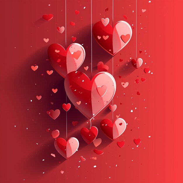 Red heart shaped balloons on a red background valentines day social media post