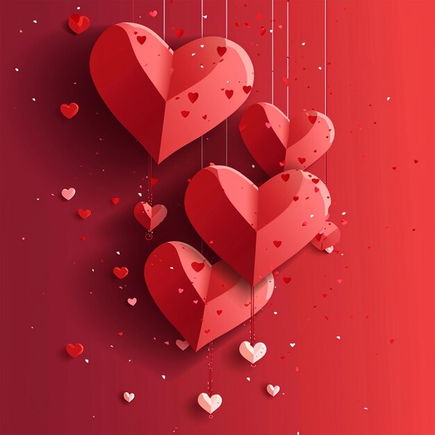 Red heart shaped balloons on a red background valentines day social media post