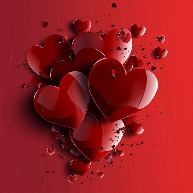 Red heart shaped balloons on a red background valentines day social media post