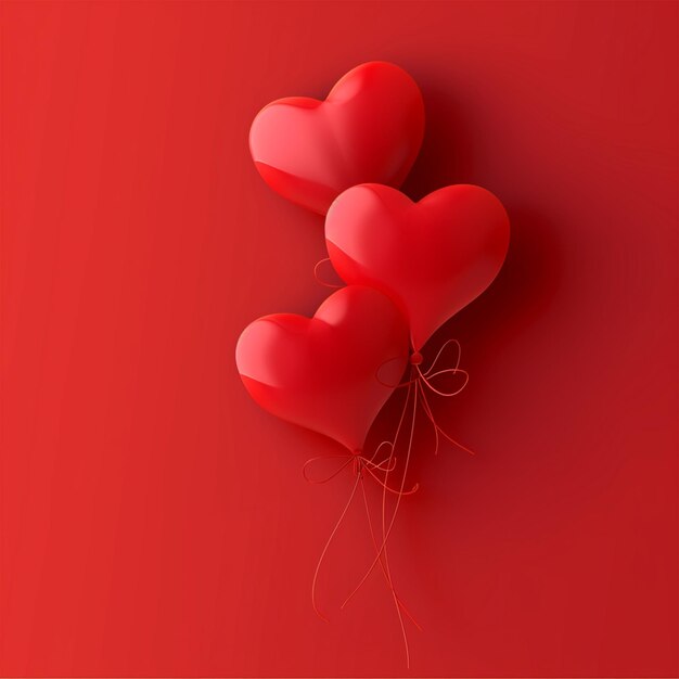 Red heart shaped balloons on a red background valentines day social media post