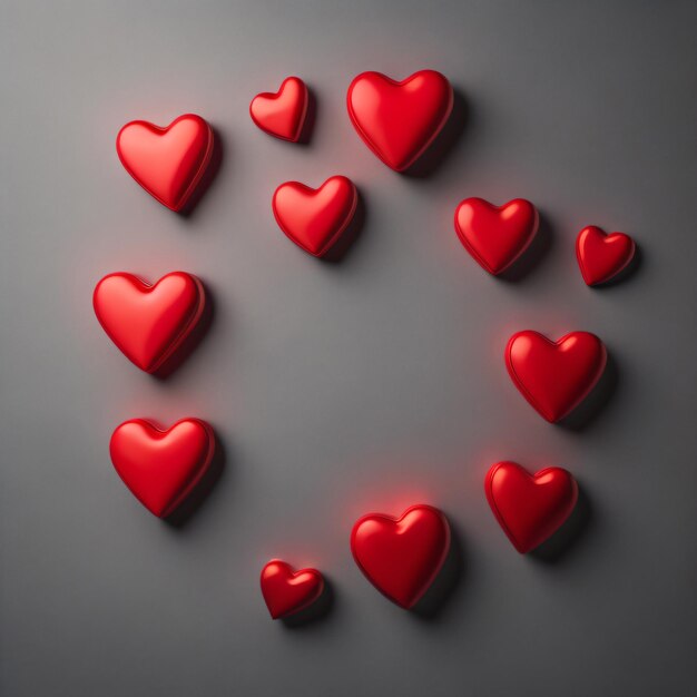 Red heart shaped candy hearts on a black background