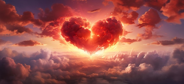 red heart shaped in the cloud with fire