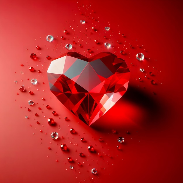 red heart shaped diamond on red background