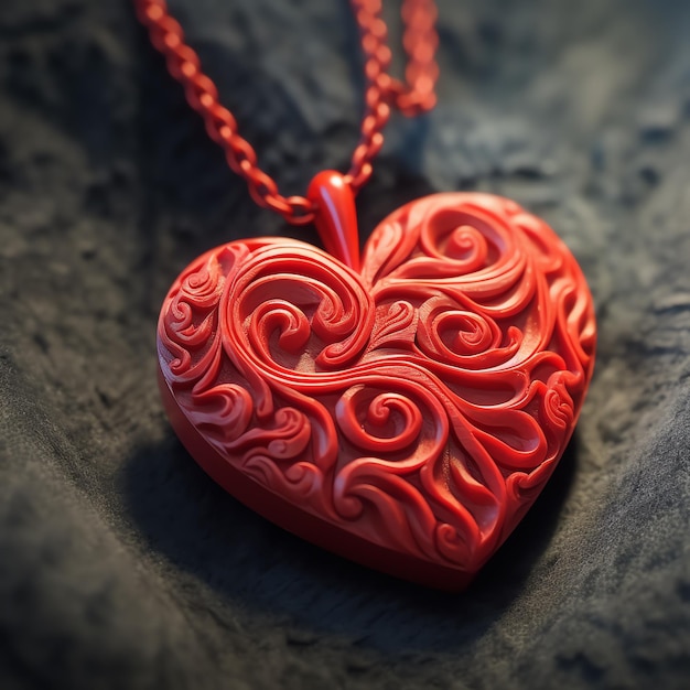 A red heart shaped necklace